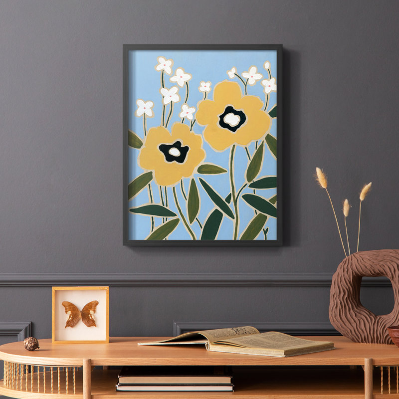 Impression sur bois Woodblock Floral II - bois massif, Noir, H 20 po x l 16 po