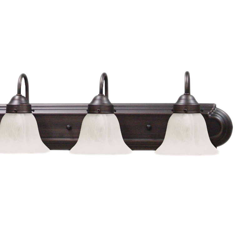 Marti 6-Light Indoor Antique Bronze Bath or Vanity Wall Mount with Alabaster Glass Bell Shades