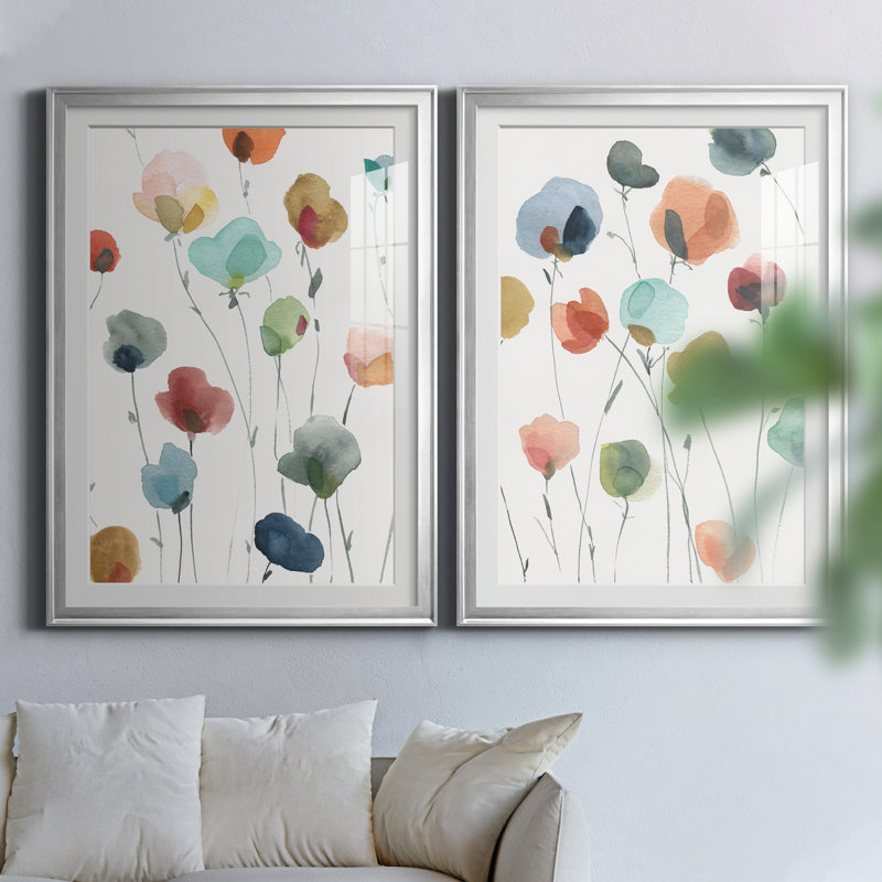 «Lollipop Garden I», ensemble de 2 impressions, Impression encadrée avec passe-partout, H 30,5 po x l 85 po, Argent argent
