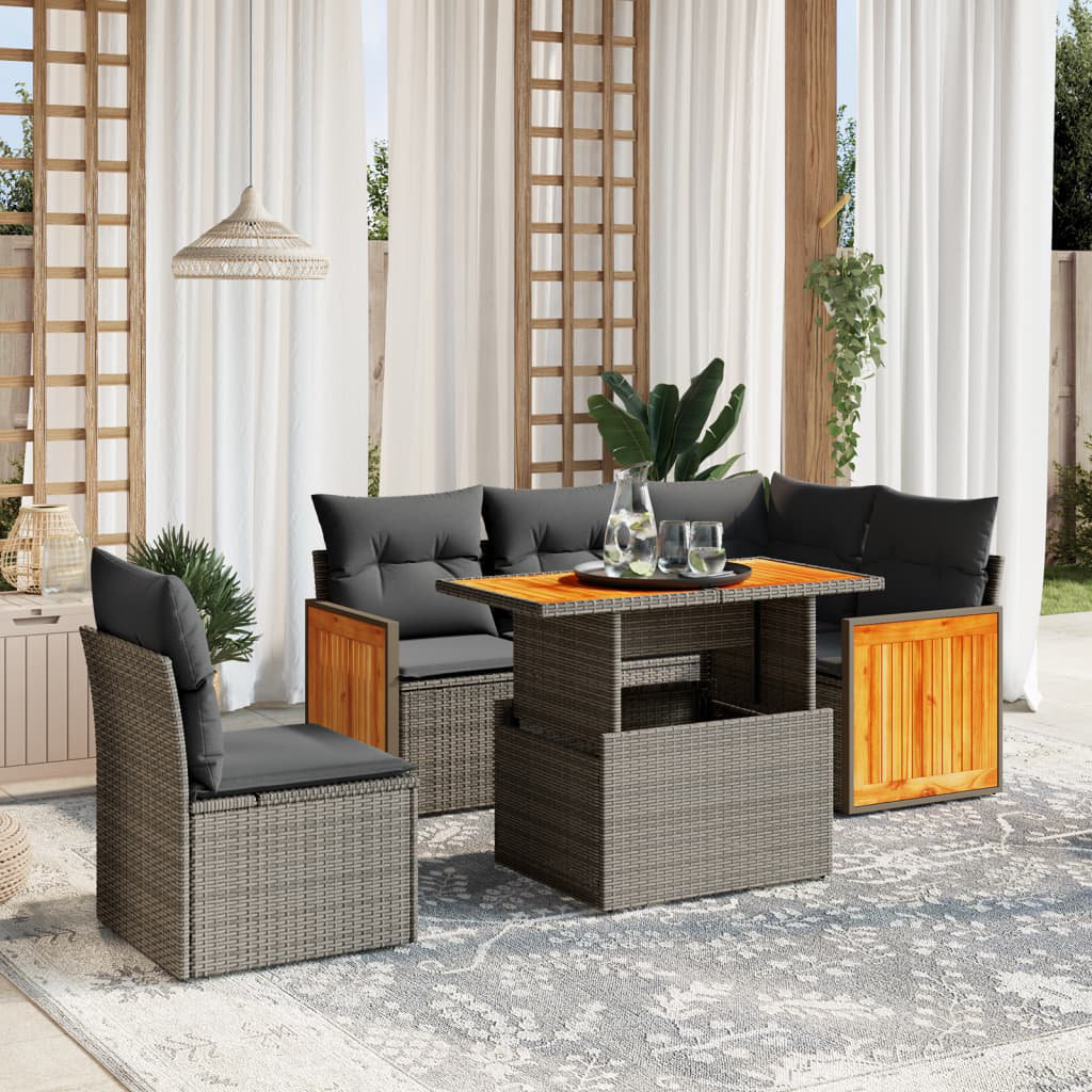 Vidaxl 6-Tlg. Garten-Sofagarnitur Mit Kissen Beige Polyrattan