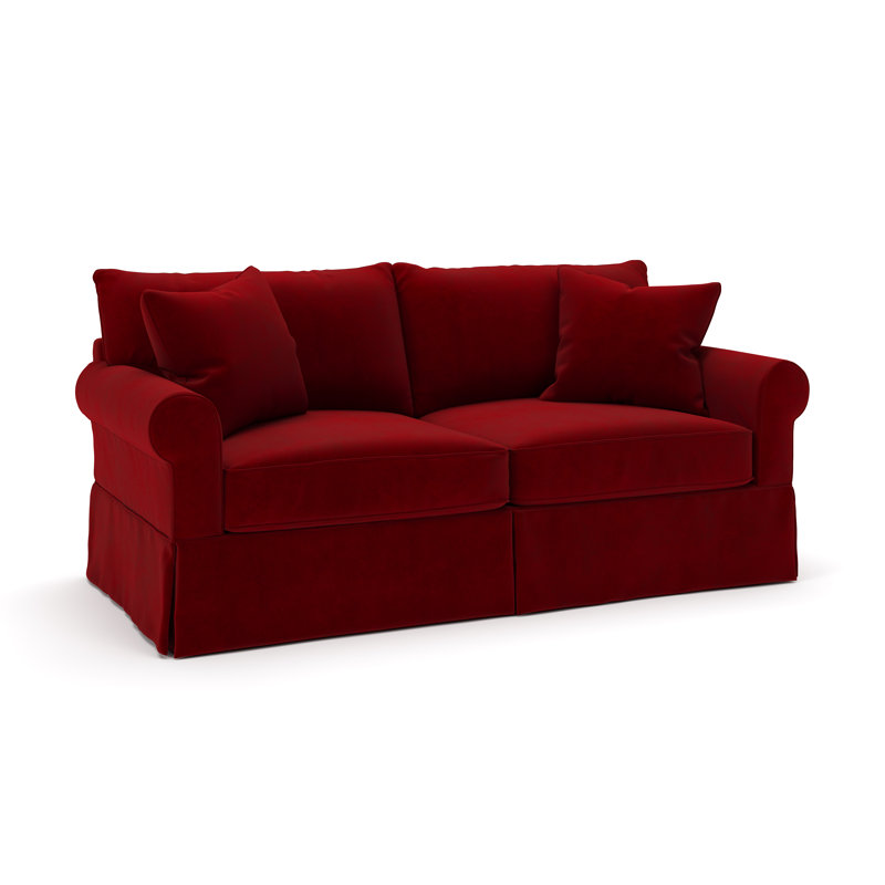 Amari 84" Rolled Arm Slipcovered Sleeper Sofa with Reversible Cushions, Bella Ruby Performance Velvet