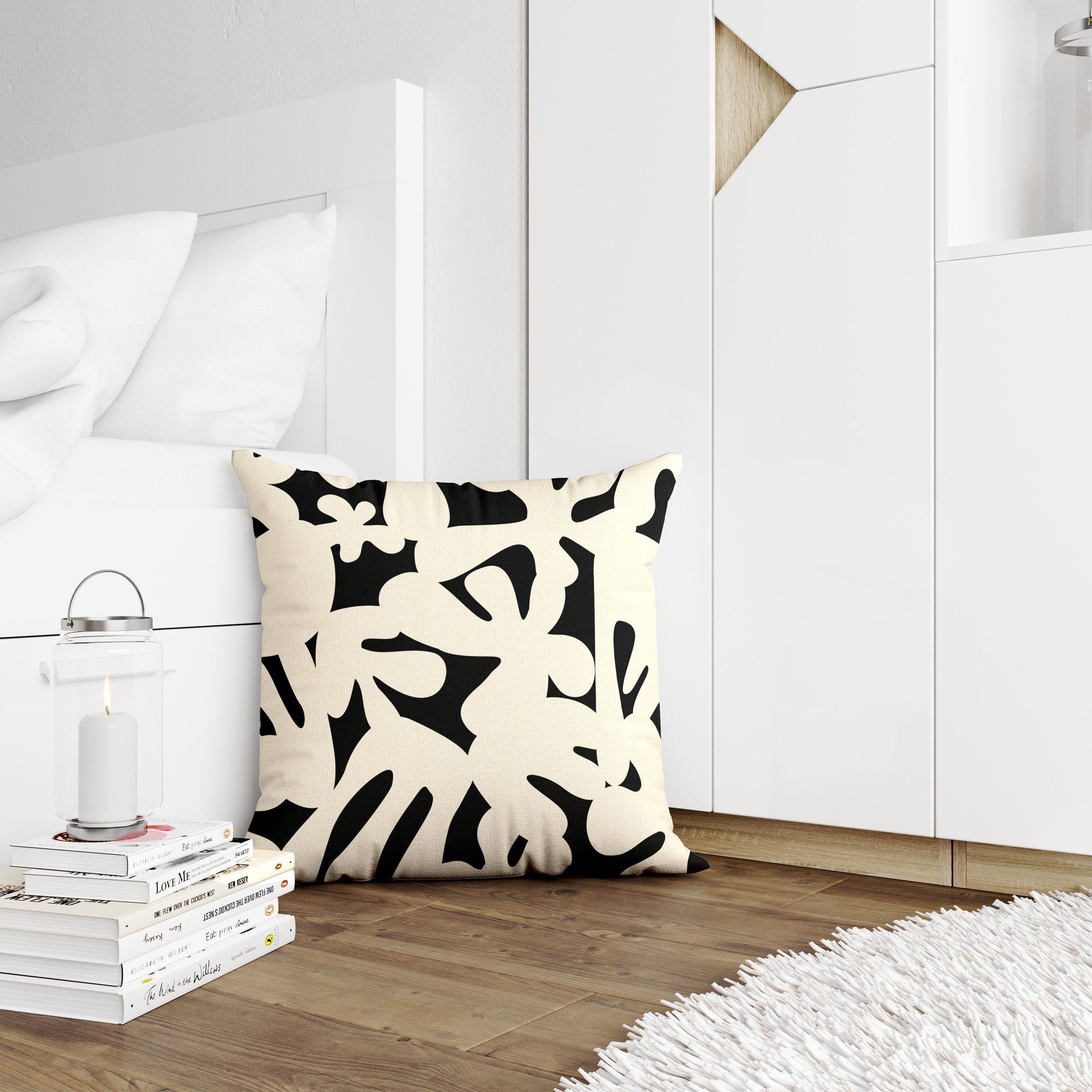 Lara Spun Polyester Indoor/Outdoor Throw Pillow, 19" x 19", Black/Off White