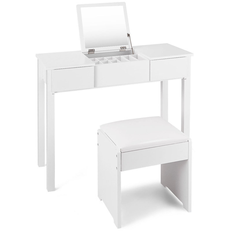 Dressing Table with Mirror, White