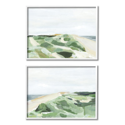 «Ocean Coastline Greenery Beach Green Beige Blue» par Annie Warren - ensemble de 2 peintures