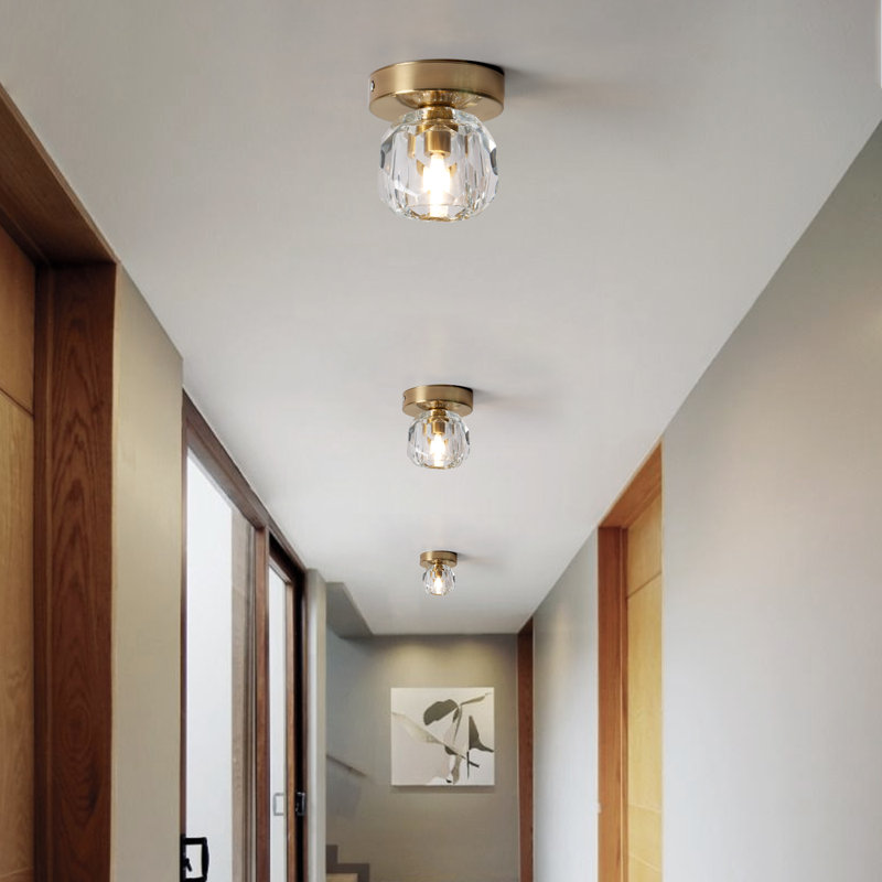 Munshi 1-Light 4.7" Crystal Flush Mount Ceiling Light, Brass