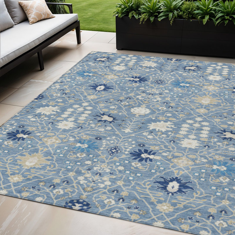 Tapis ivoire et beige oriental lavable 5 po x 8 po Denim