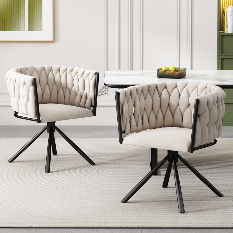 31cm H Tufted Velvet Upholstered Metal Armchair, Beige, 2