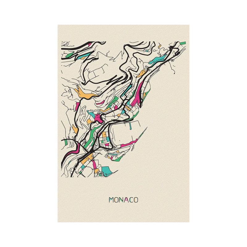 Monaco Map by Ayse Deniz Akerman - Wrapped Canvas Print, 101.6 cm H x 66.04 cm W x 1.91 cm D