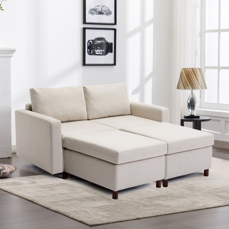 Canapé modulaire 2 places avec 2 repose-pieds, coussin de siège et de dossier Modern Non-amovible et non lavable