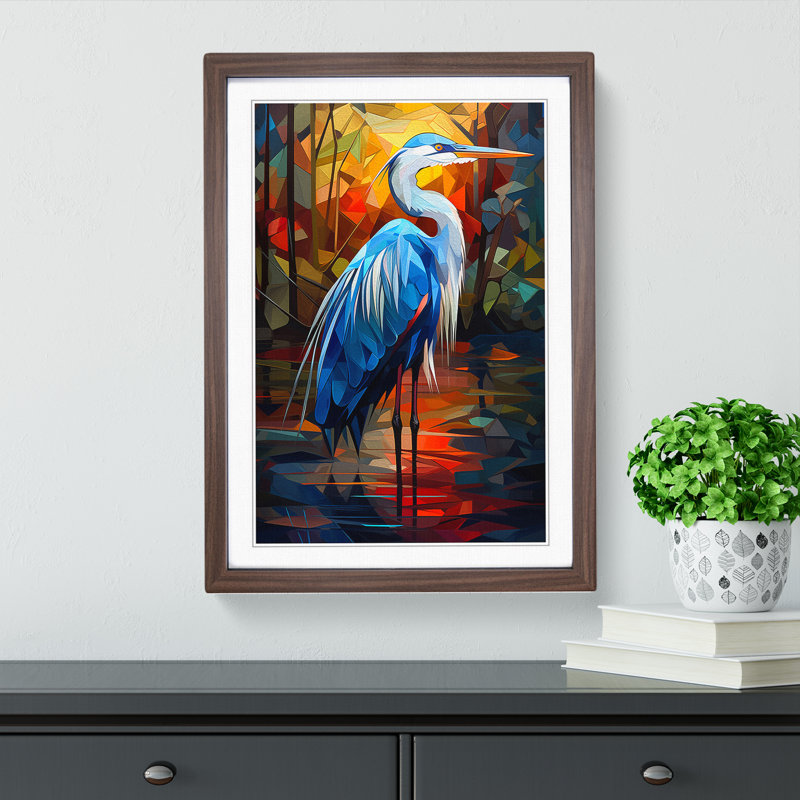 Heron Cubism - Framed Print, Walnut, 64cm H x 46cm W x 2cm D
