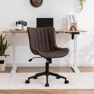 Chaise de bureau pivotante en cuir véritable avec roulettes Brionni