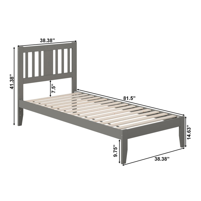 Lit plateforme en bois massif Zosia, Simple très long, Gris