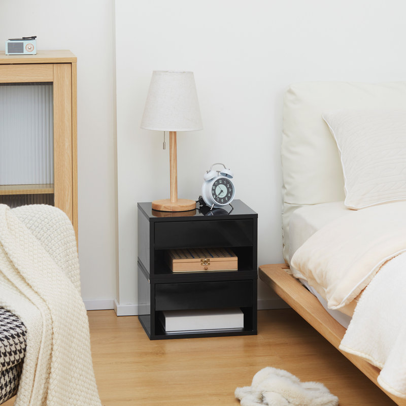 Kudeep 37cm W Manufactured Wood Bedside Table, Black