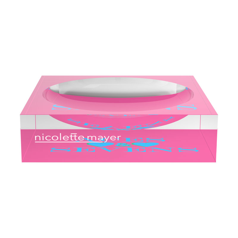 Square Abstract Decorative Tray, 8"W x 8"D x 2"H, Pink Blue