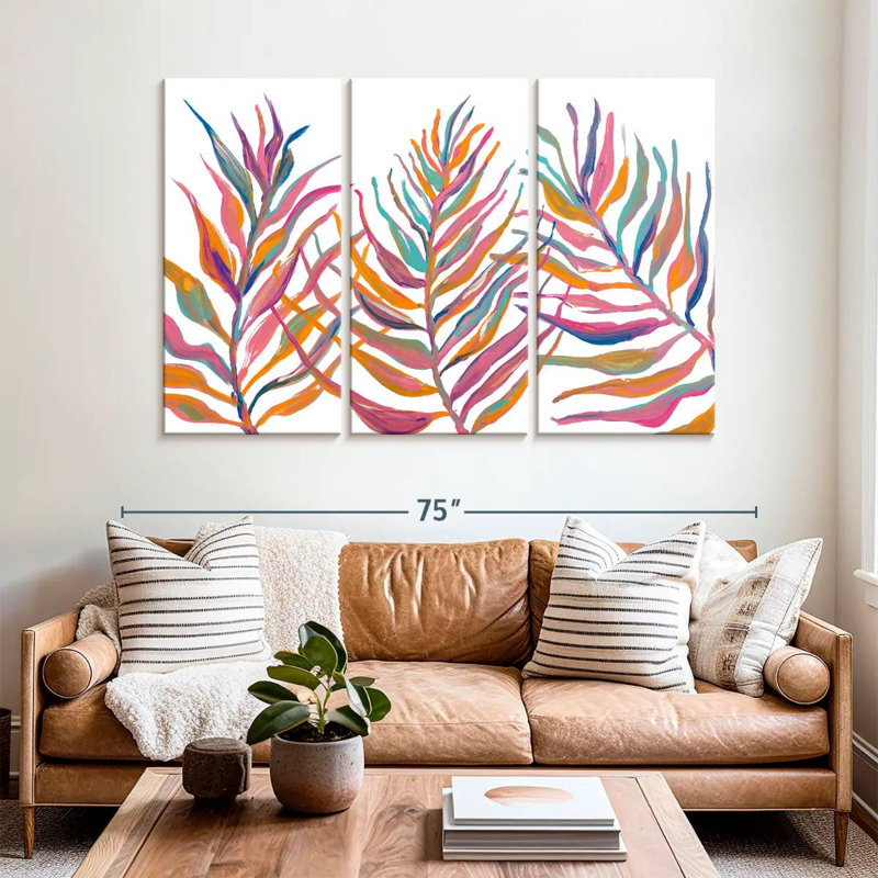 Harnek, feuilles de palmier colorées I, H 42 po x l 65 po