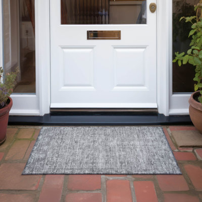 Machine Washable Indoor/Outdoor Christain ACN1228 Gray Rug
