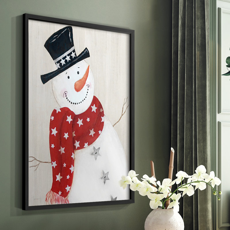 Festive Snowman I, reproduction encadrée - bois massif, Noir, H 20 po x l 16 po