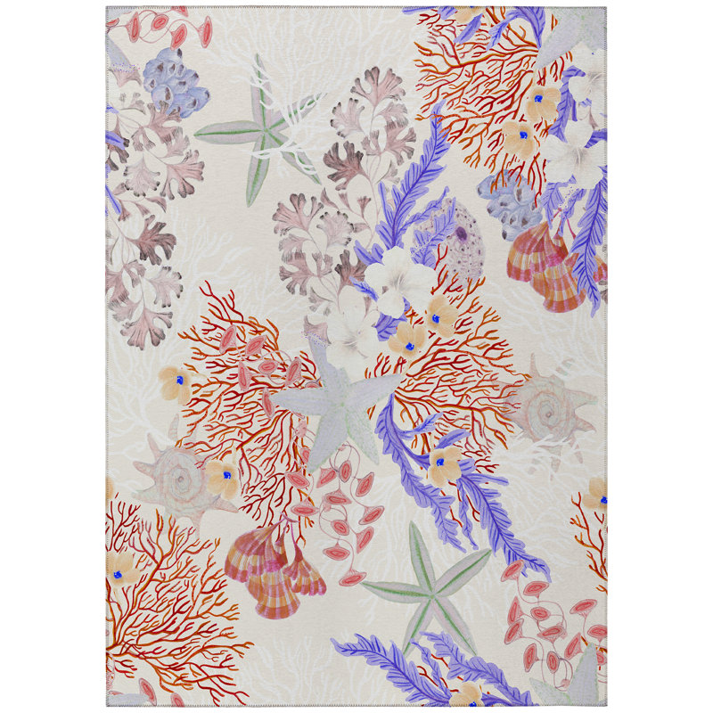 Pettingill Floral Machine Woven Polyester Indoor / Outdoor Area Rug in Brown/Cream, Rectangle 5' x 7'6"