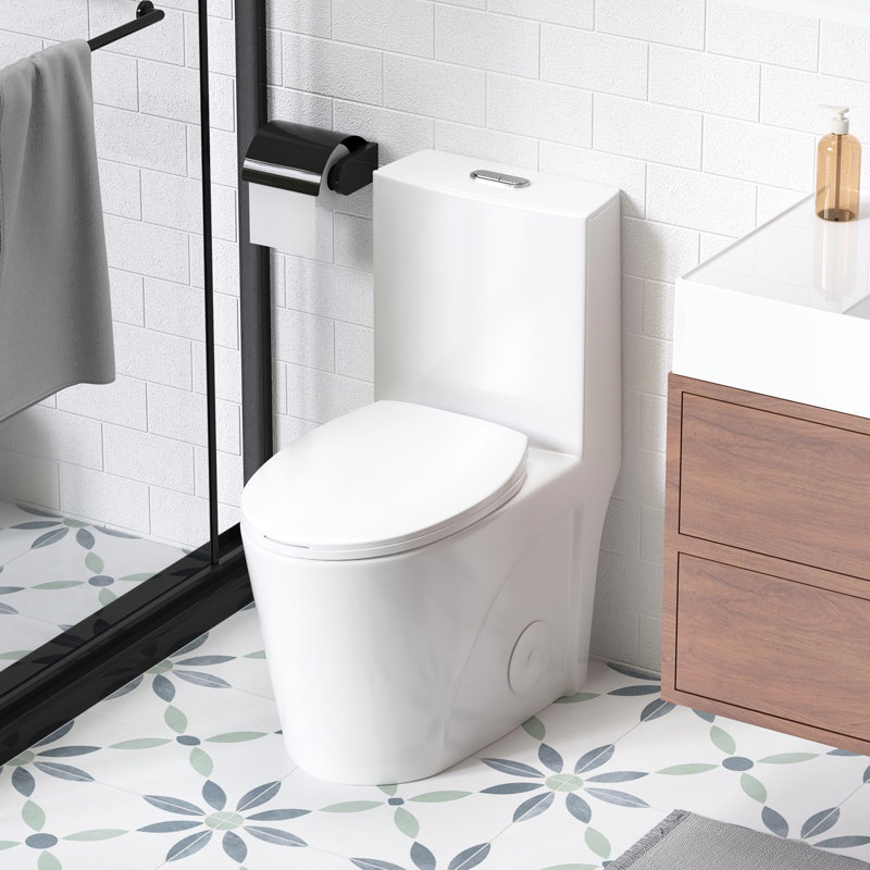 One Toilet, 1.1/1.6 Dual Flush, Glossy White Ceramic, Comfort Soft Close Seat, Bathroom Flush White, Elongated Bowl, Close,