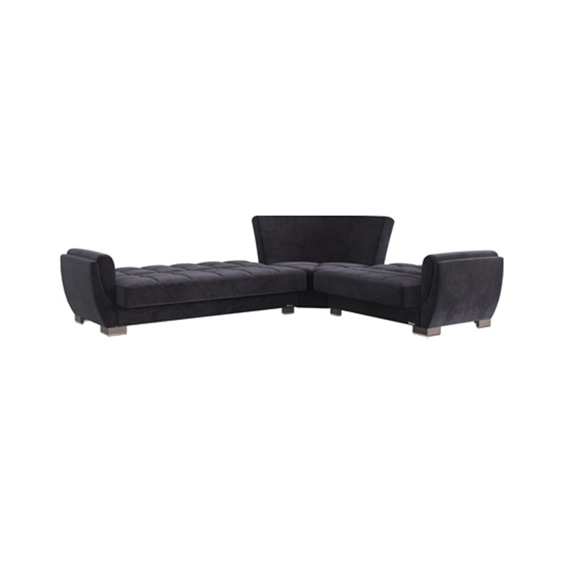 Canapé-lit modulaire réversible en forme de L avec sièges de rangement Oliveras, Microfibre noire, Crème