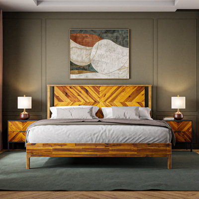 Vivian DELUXE Platform Bed Frame with Headboard – Acacia Wood