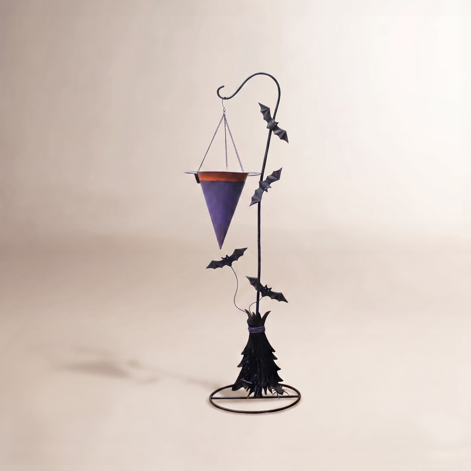  Painted Metal Halloween Witch Hat with Bats Candy Holder – Spooky Yard Decor