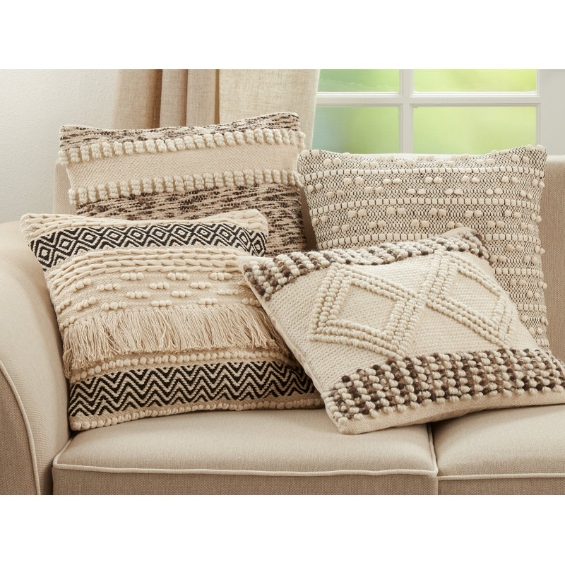 18" Natural Cotton Moroccan Design Square Throw Pillow
