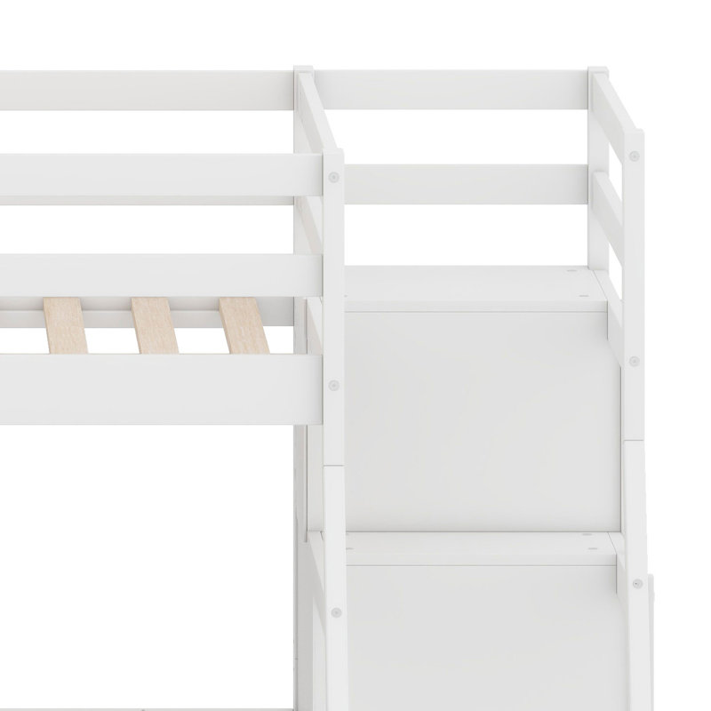 Lit mezzanine tout-en-un avec bureau, tiroirs de rangement et tablettes