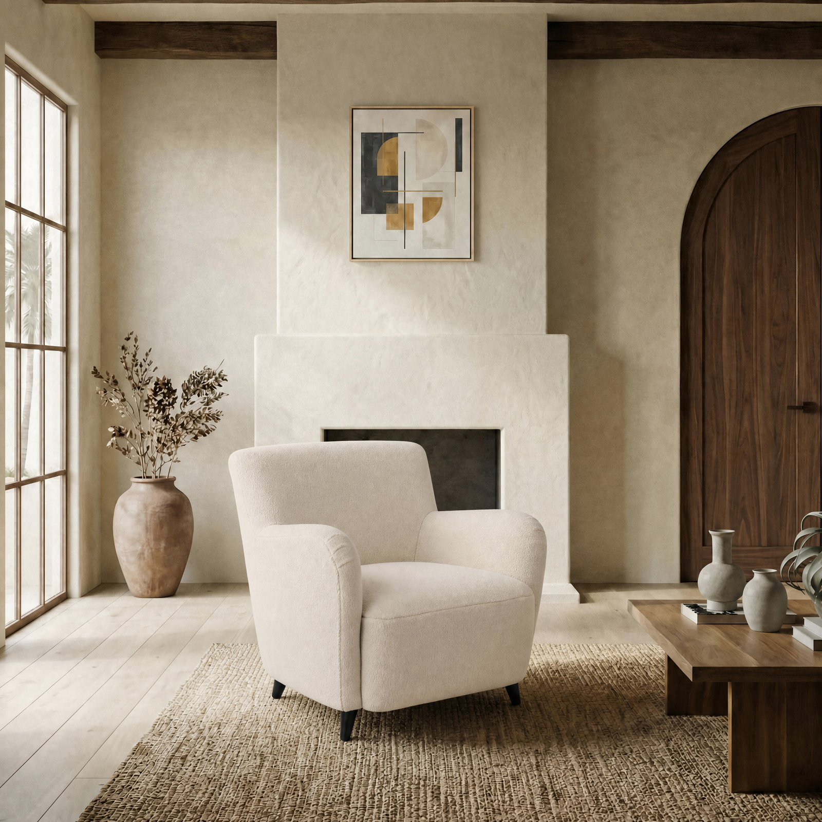 Rayanne Large Wingback Chair, Ivory Faux Shearling