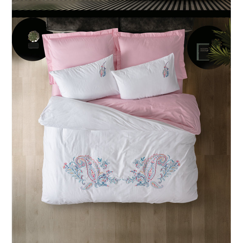 Ensemble de housse de couette 100% coton rose / blanc / bleu 4 pièces