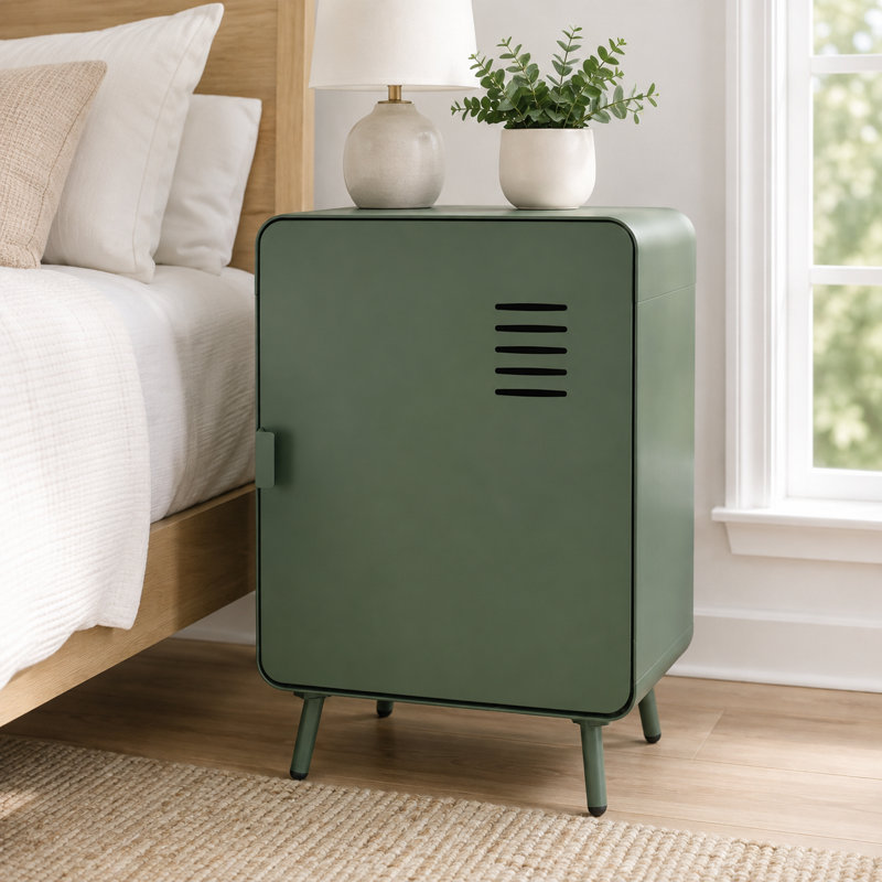 22.44" H Modern Metal Nightstand with Storage Shelf, Industrial, for Apartment, Bedroom or Dorm Room, Sage Green