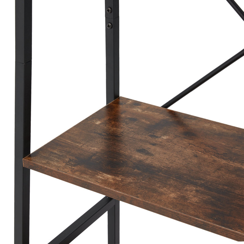 Jomeed Rustic Modern 4-Tier Brown Wood and Steel Bookshelf