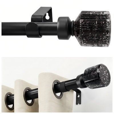 Black Curtain Rods for Windows 32 to 144 Inch, 1" Heavy Duty Adjustable Drapery Rod with Unique Crystal Finials, Modern Decorative Curtain Rod