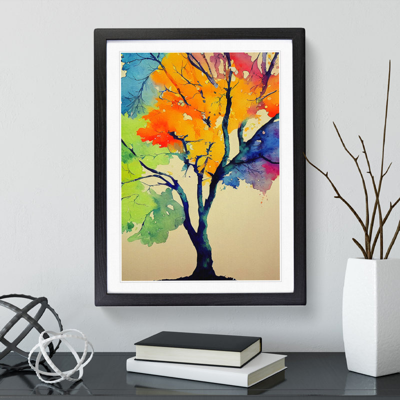 Tree In Watercolour No.1 - Single Picture Frame Painting, Black Framed, 64cm H x 46cm W x 2cm D
