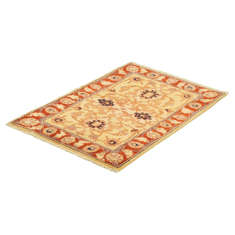 Tapis de zone en laine ivoire/rouge 3 pi 3 po x 4 pi 10 po one-of-kind à la main-noué la 2010 chobi Alexo