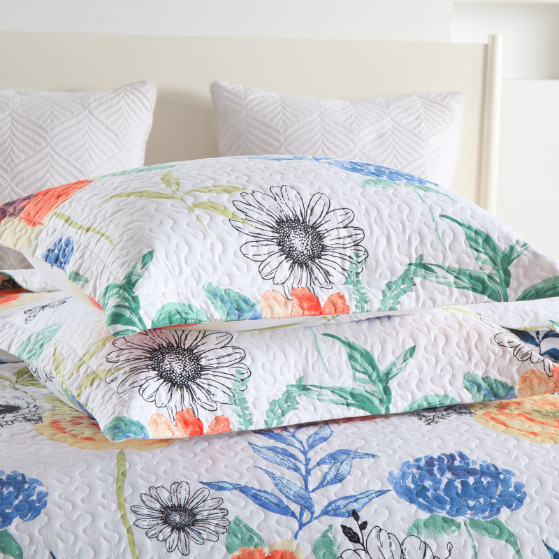 MarCielo 3 Pcs Printed Floral Quilt Bedspread Set BY209, King Quilt + 2 King Pillow Shams