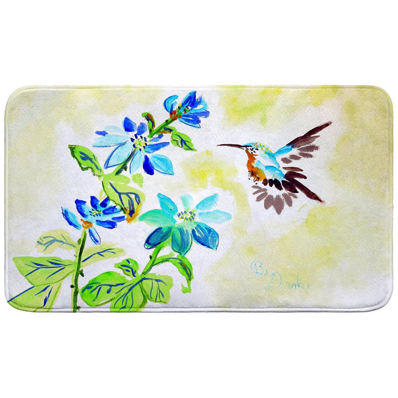Aqua Hummingbird Bath Mat, 30" L x 18" W