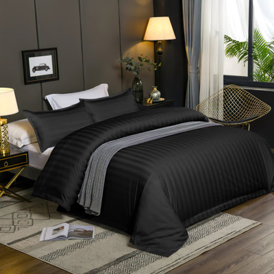 Microfiber Striped Duvet Cover Set with Pillowcases