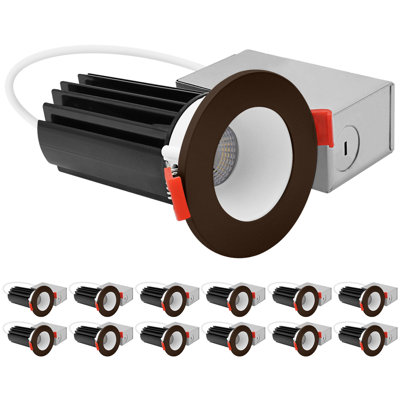 LUXRITE 2 In. LED Recessed Light, Deep Regressed Canless Light, Round White & Bronze Interchangeable Trim, 5CCT, 1000LM, 15W, CRI80, Dimmable 12 Pack
