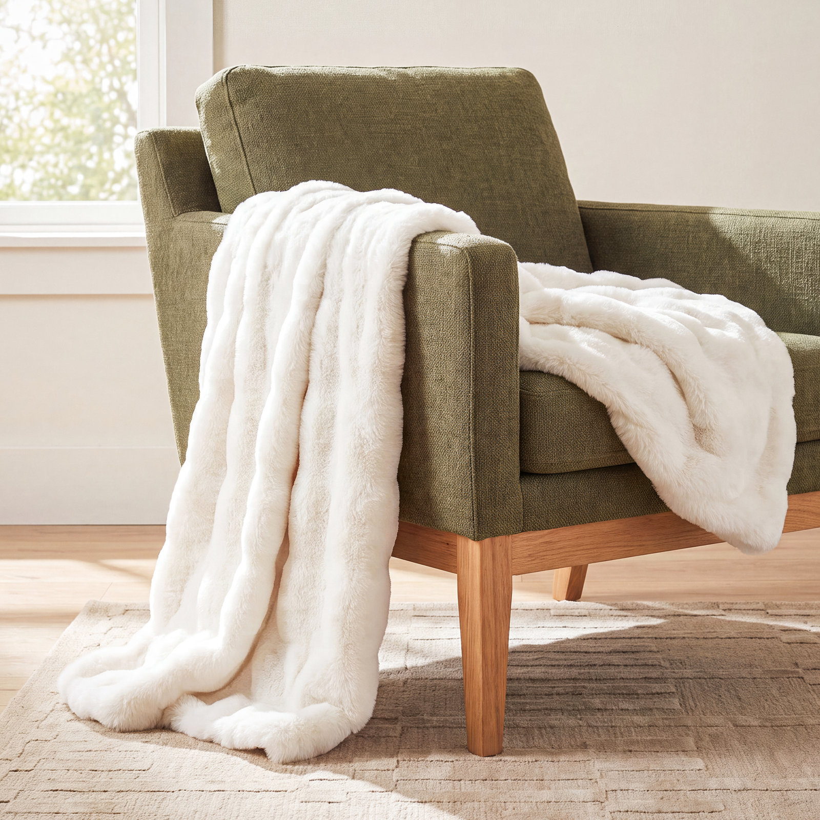Faux Fur Throw Blanket, Jasper Green