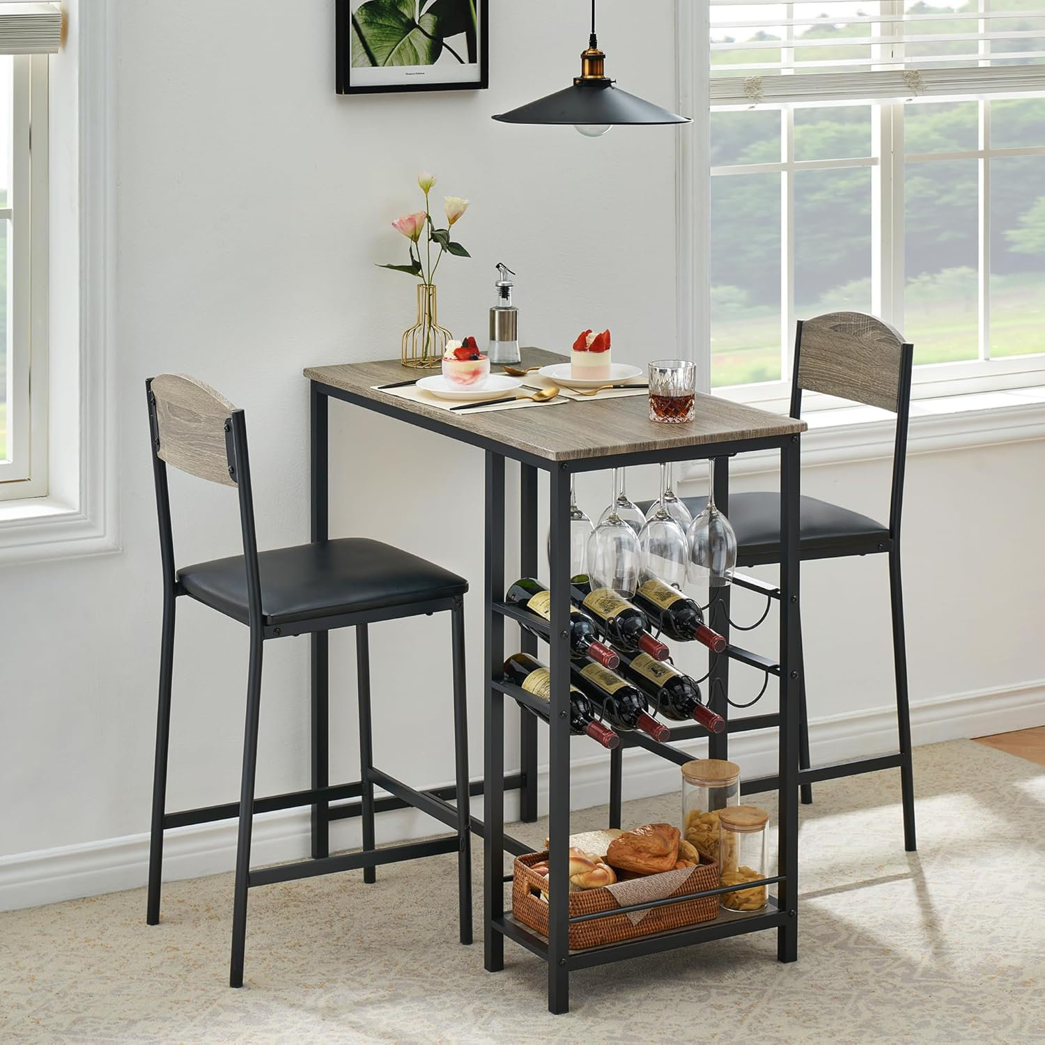 17 Stories Bar Table Set for 2 with Footrest, Small Space Kitchen Table ...