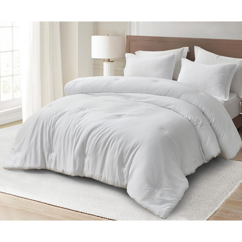 Calvin Polyester Jacquard Comforter Set, White, Full Comforter + 2 Standard Shams