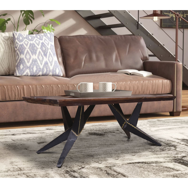 Faunia Reclaimed Mahogany Wood Coffee Table with Black Steel Base 