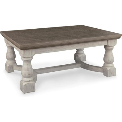 Table basse rectangulaire, grise et blanche, finition patinée
