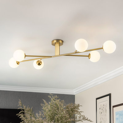 6 - Light 47.2inch Sputnik Opal Glass Semi Flush Mount