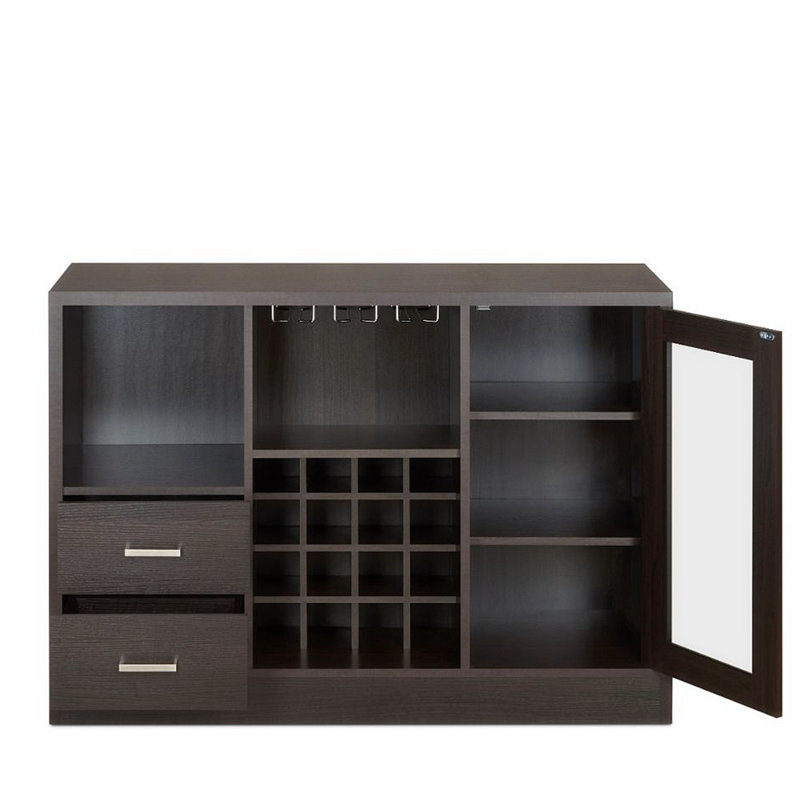 Espresso Wood Server with Glass Door and Wine Rack