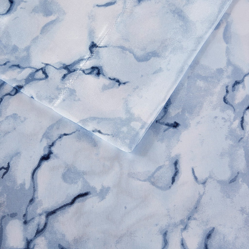 Ensemble de draps en satin Grinkie Mills, Bleu, Ensemble de draps pour lit grand avec un drap-hous
