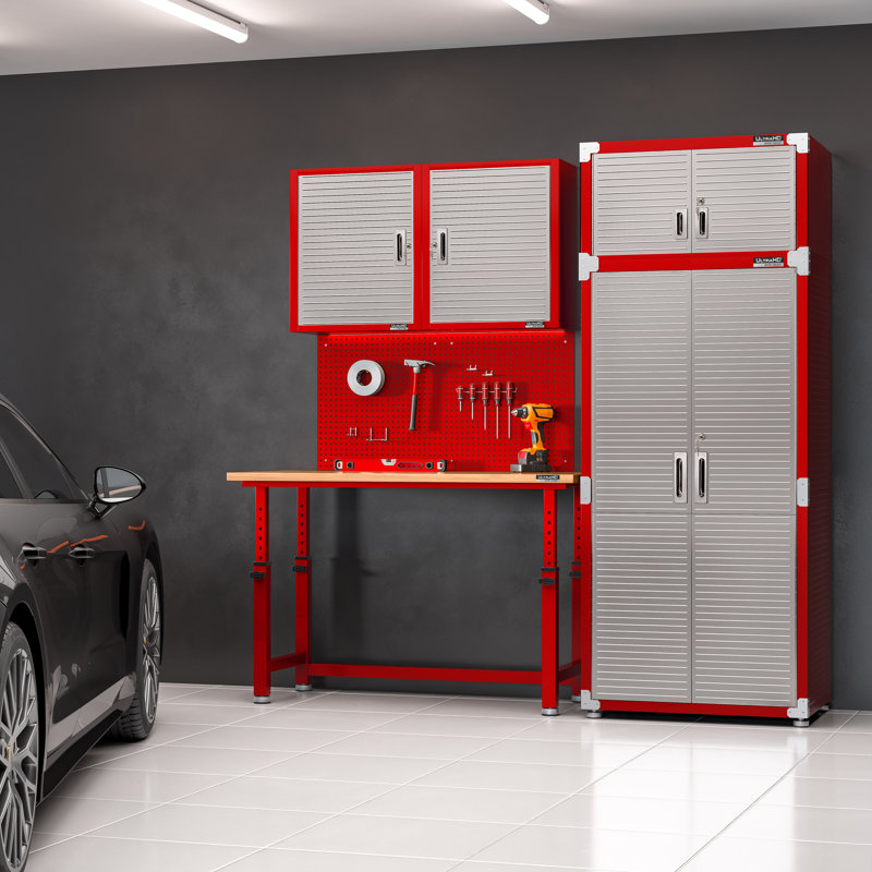 Seville Classics UltraHD 2-Piece Pegboard Set w/ 23 Piece Hook Assortment, Red
