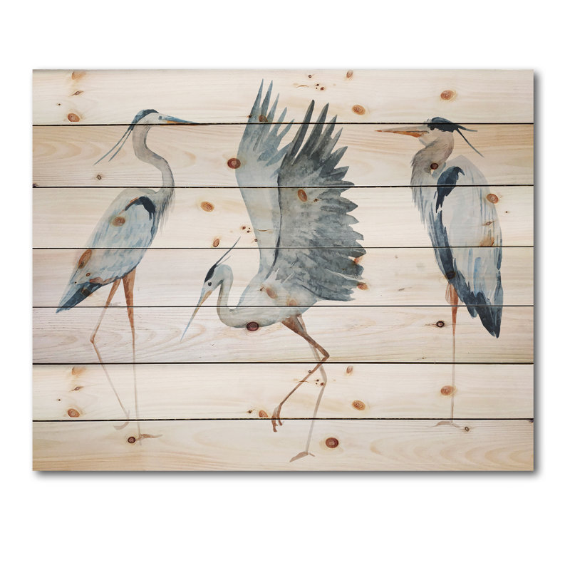 Heron oiseaux II - impression traditionnelle sur bois de pin naturel, H 30 po x l 40 po x P 0,78 po