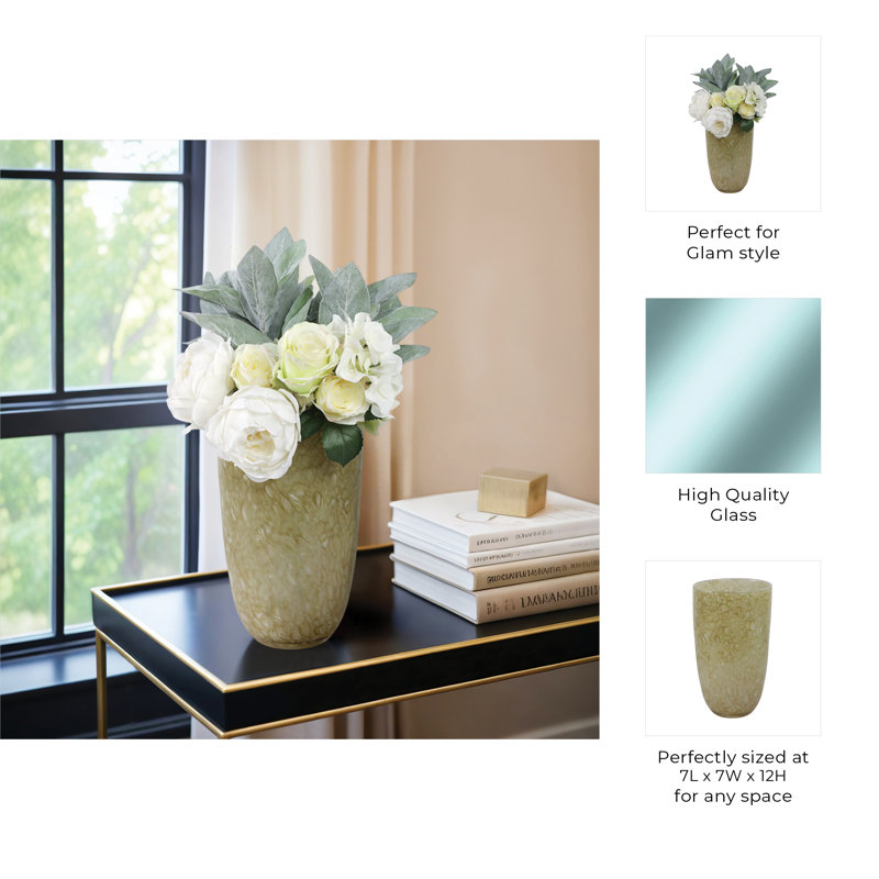 Addis Handmade Glass Table Vase, 12" H x 7" W x 7" D, Ivory